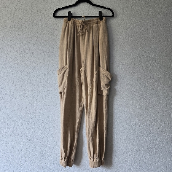 Urban Outfitters S Tan Romeo Pull On Cargo Linen Jogger Pants‎ Harem - Picture 1 of 7
